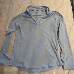 adidas Pale Blue Long-Sleeve Quarter Zip Performance Top